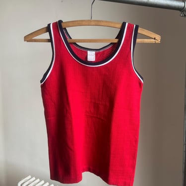 60’s vintage red, navy blue, and white knit tank top 