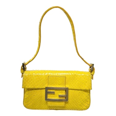 Fendi Yellow Mini Snakeskin Baguette Bag