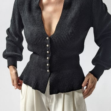 Vintage Ink Ribbed Peplum Cardigan