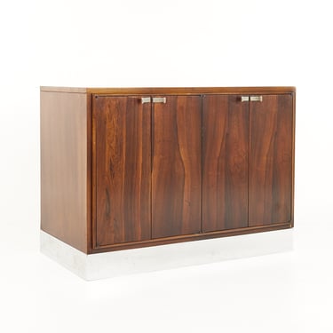 Bernhardt Flair Style Mid Century Rosewood Walnut and Chrome 2 Door Cabinet - mcm 