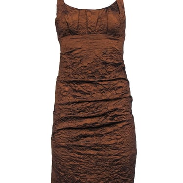 Nicole Miller - Brown Crinkle Sleeveless Side Ruched Dress Sz 4