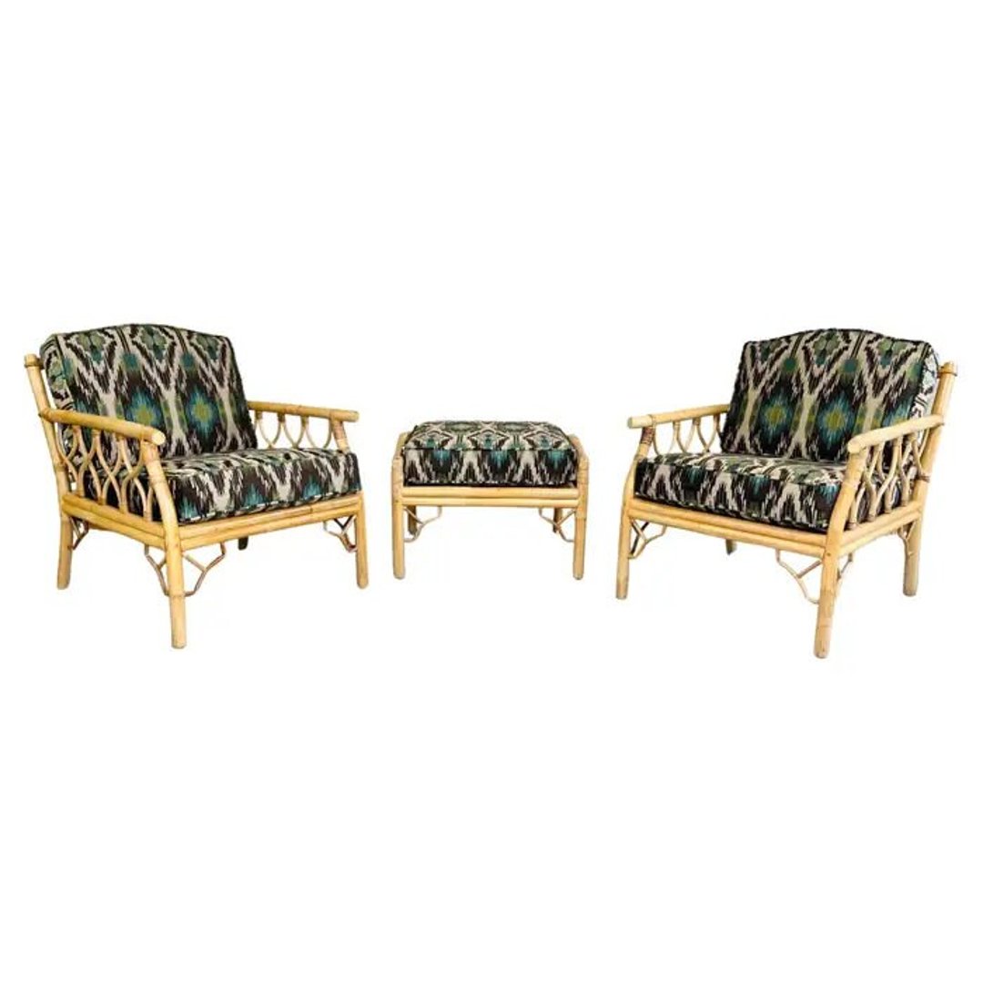Mid 20th c. Chinese Chippendale Bamboo Rattan Lounge Chairs & Matching ...