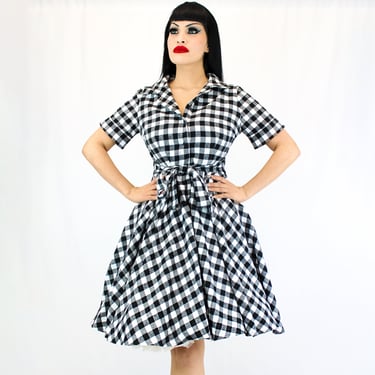 Holiday Black and White Plaid Flannel Rockabilly Circle Dress 