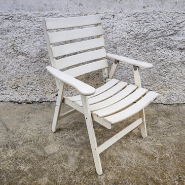 Vintage Folding Chair/ White Wooden Chair/ Retro Balcony Chair / Patio Furniture /Old Wooden Folding Chair / Retro Beach Foldind Chair / 80s 