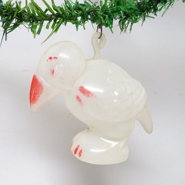 Vintage 1950's Carnival Toy Co Plastic Magpie Christmas Ornament,  Retro Glow in Dark Crow, Mid Century 