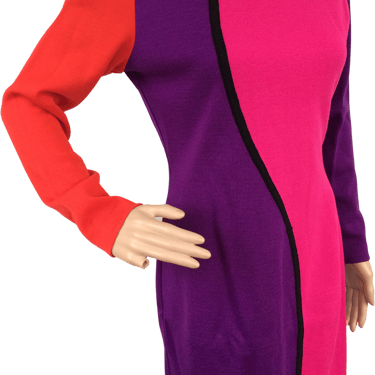 80s Colorblock Sweater Dress Colorful Wool Long Sleeve By Outlander