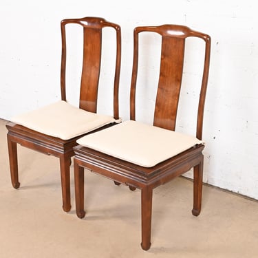 Henredon Hollywood Regency Chinoiserie Sculpted Mahogany Dining Chairs, Pair