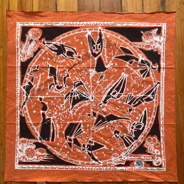 1980’s vintage Marithé François Girbaud French astrology/zodiac orange, black, and white bandana/scarf 