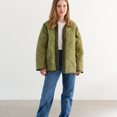 Vintage Celery Green Liner Jacket | Unisex Wavy Quilted Nylon Coat | M | LI137 