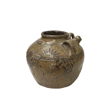 Earthy Brown Pottery Bulb Shape Rings Geometric Pattern Art Vase JK220E 