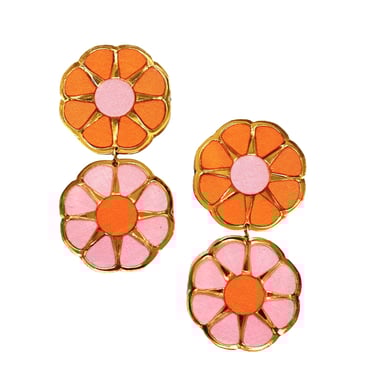 Sample Sale  Light Pink and Light Orange Color Block Earrings
