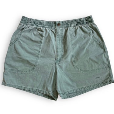 vintage shorts / OP shorts / 1990s sage green cotton OP shorts elastic surf shorts XL 