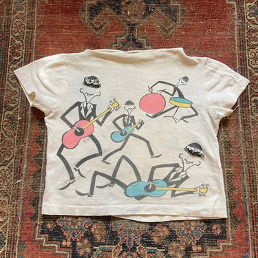 Vintage 60s Abstract Beatles Cropped Tee Small by TimeBa