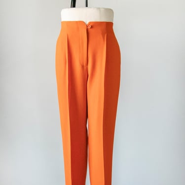 1990s Pants Orange Knit Trousers High Waist S 