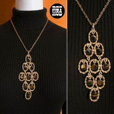 Cool Vintage 60s 70s Gold Articulated Ovals Pendant Necklace 