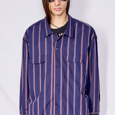 Navy Stripe Cotton/Silk Crop Pocket Shirt