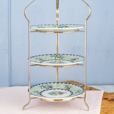 Antique Silverplate & Copeland Spode China Three Tiered Stand