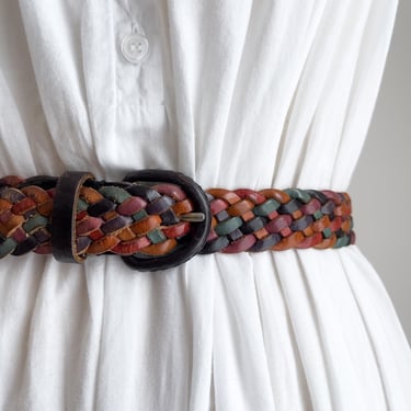 braided leather belt 80s 90s vintage rainbow multicolored woven belt 