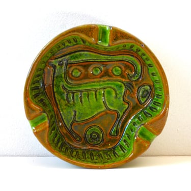 Vintage Italian Pottery Ashtray in Green & Brown by Fratelli Fanciullacci, made in Italy 