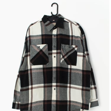 Vintage plaid flannel shirt in black, brown and white - XL 