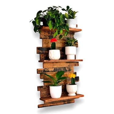 Whiskey Barrel Plant Shelves - Reclaimed Oak Display Shelving - Easy Wall Hanging Shelf 