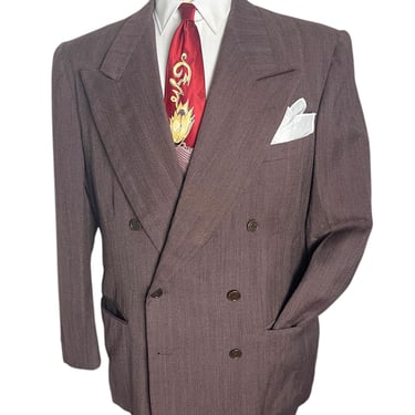 Vintage 1940s/1950s Brent (Montgomery Ward) DOUBLE BREASTED Wool Jacket ~ size 42 R ~ Suit / Sport Coat ~ Herringbone ~ Peaked Lapels 