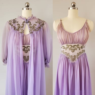 1950s Rogers Runproof Lingerie Set Nightgown and Peignoir 50's Bridal Trousseau 1950s Women's Vintage Size Medium 