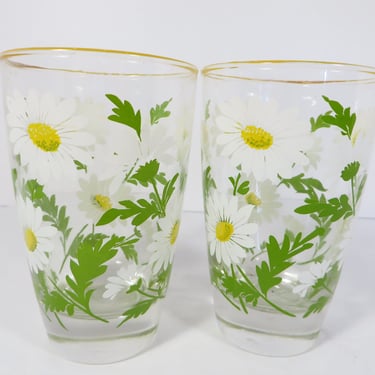 Vintage Libbey Daisy Glass Tumblers - Painted Daisies Libbey Glasses 