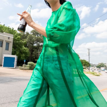 KAMPERETT Green Silk Organza Puff Sleeve Dress (Sz. L)