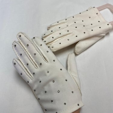 1950s vintage white rhinestone gloves, small, wedding accessories, bridal prom 