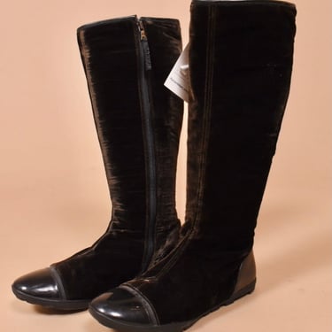 Brown Velvet Zip Up Boots By Prada, 38