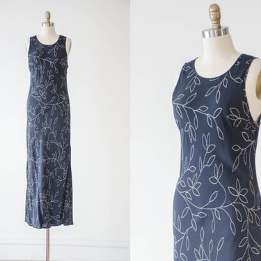 long black slip dress | 90s y2k vintage Ann Taylor minimal floral sleeveless bias cut maxi dress 