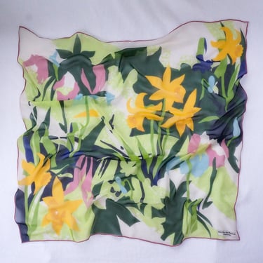 Mila Schon Vintage Silk Scarf Large Daffodil Floral Scarf 34