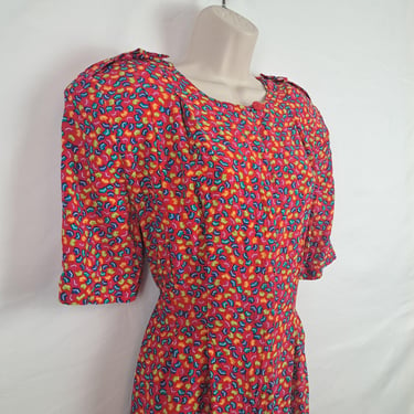 Vintage 80s Bright Rainbow Pattern Dress 