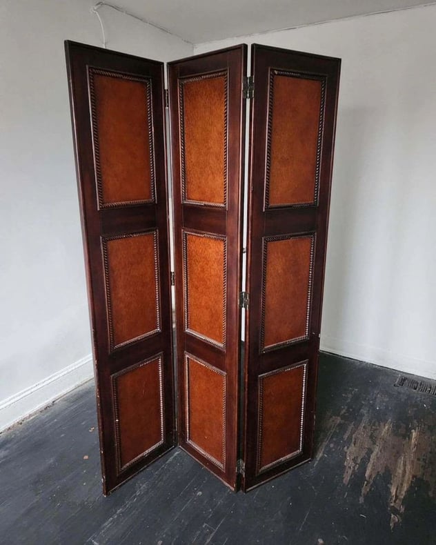 Paneled Three Leaf Dressing Screen/Room Partition. Solid Wood. 54x81"tall.