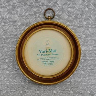 Vintage Round Picture Frame - Loop Top - Gold Brown Plastic - 6
