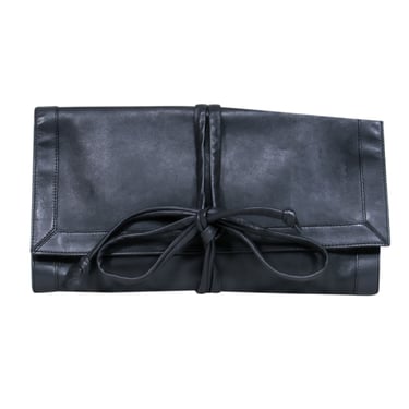 Barneys New York - Black Foldover Clutch w/ Tie Straps