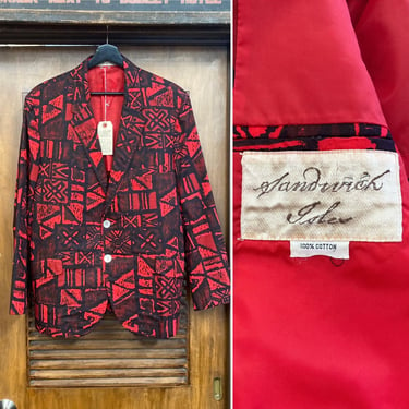 Vintage 1960’s Mod Tiki “Sandwich Isles” Cotton Hawaiian Sport Coat Blazer Jacket, 60’s Tropical Blazer, Vintage Clothing 