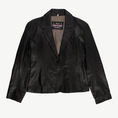 Soft black leather jacket, womens vintage blazer, retro Y2K 90s - Medium 