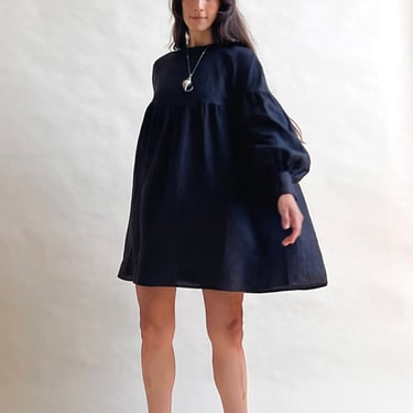 Preorder Salima Babydoll Dress, Onyx Black, Linen