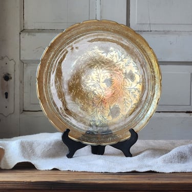 Jeanette large round platter iridescent marigold Floragold Louisa Depression Glass 