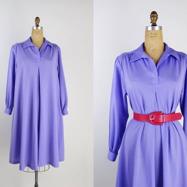 70s Purple Tent Dress / Long Sleeves Dress / Maternity Dress / 70s Mini Dress / Plus Size 