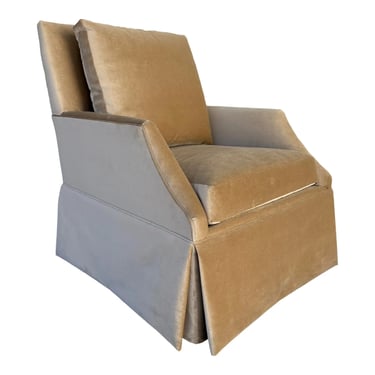 Transitional Skirted Camel Velvet Jocelyn Swivel Chair