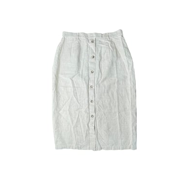 Vintage Elizabeth Oatmeal Beige Linen Cotton Button Down Midi Skirt, Plus Size Skirt, Size 18 