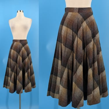 Vintage 70s XXS Wool Blend Pleated Plaid Midi Skirt - Seventies Mid Length Wool Blend Skirt 