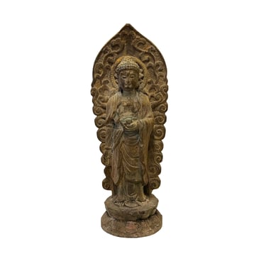 Chinese Rustic Wood Standing Gautama Amitabha Shakyamuni Buddha Statue ws2738E 
