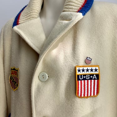 1964 Winter Olympic's Opening Ceremony Coat - Original U.S. Olympic Team Jacket - All Wool - Knit Rolled Collar - Plush Lining - Size 40 