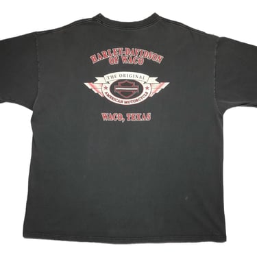 Vintage 2002 Harley Davidson Motorcycles American Flag Waco Texas Bike Shop Graphic T-Shirt Size 2XL/3XL 