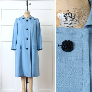 womens vintage 1960s spring coat • light baby blue shantung boxy formal coat 