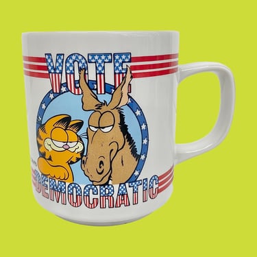 Vintage Garfield Mug Retro 1970s Vote Garfield + Vote Democratic + Ceramic + Jim Davis + Cartoon + Orange Tabby Cat + Kitchen + Coffee Mug 